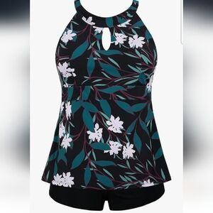 Floral Criss Cross Tankini Top and Shorts